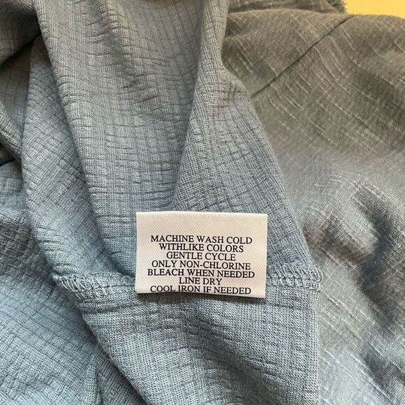 Fred David Womens Large Pullover Tie Neck Top Blue Tassels Textured Short Sleeve - Picture 12 of 13